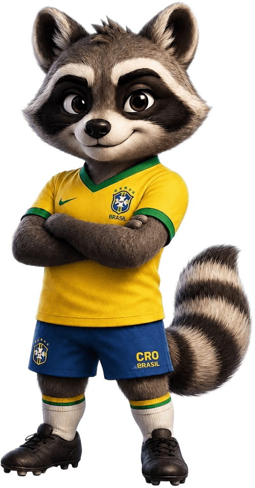 Oti, o mascote oficial da CRO Brasil, com o uniforme da seleção brasileira